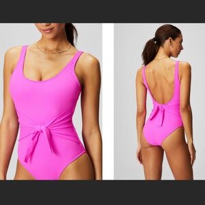 FABLETICS Scoop Tie Back Shaping One-Piece Swimsuit in Pink- XS MED